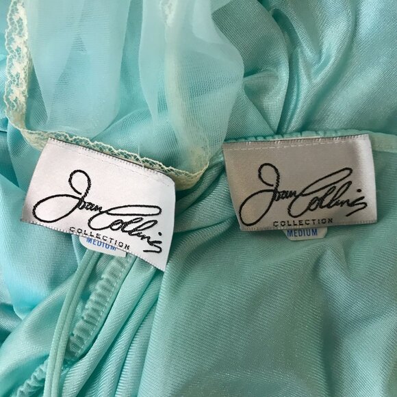 VINTAGE JOAN COLLINS- WOMEN'S MEDIUM - BLUE 2 PIECE NYLON NIGHT GOWN & ROBE SET - Picture 9 of 9